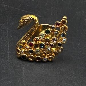 Swarovski Colorful Crystal Swan Pin Gold Tone Petite Lapel Pin
